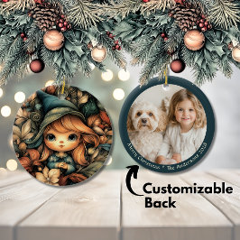 Ornamento De Cerâmica Elf de Natal Mágico personalizável