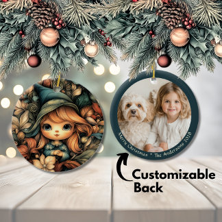 Ornamento De Cerâmica Elf de Natal Mágico personalizável