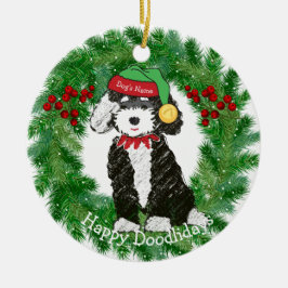 Ornamento De Cerâmica Elf de Natal personalizado do Bernedoodle