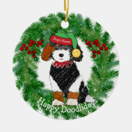 Ornamento De Cerâmica Elf de Natal personalizado do Bernedoodle