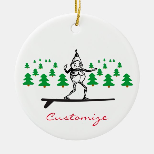 Ornamento De Cerâmica Elf em uma Surfboard Thunder_Cove (Frente)