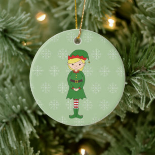 Ornamento De Cerâmica Elf Flocos de Neve, uma garota de Natal ilustre