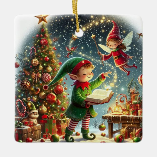Ornamento De Cerâmica Elfo de Natal mágico (Frente)