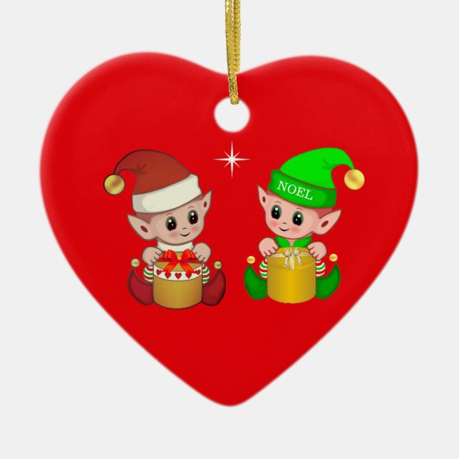 Ornamento De Cerâmica Elfos de Natal fofos (Frente)