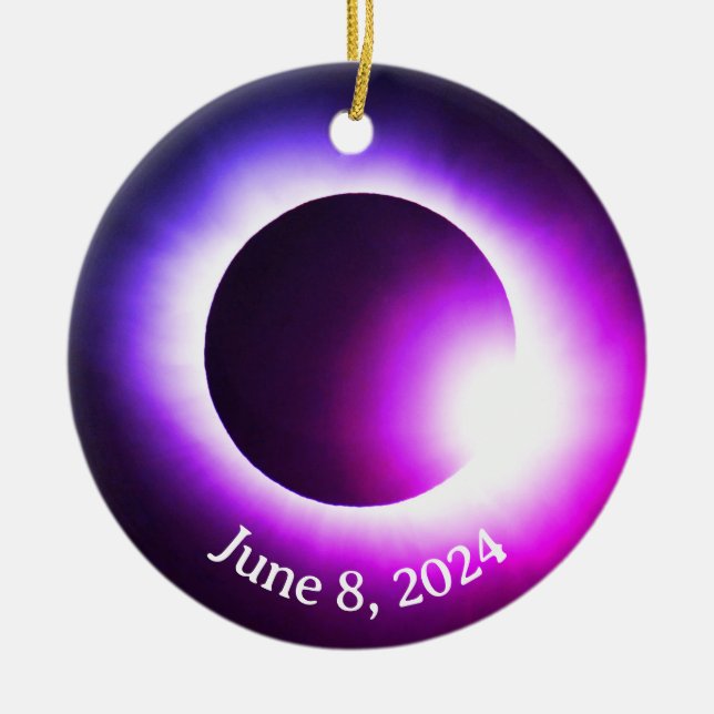 Ornamento De Cerâmica Elipse solar 2024, 8 de abril (Frente)
