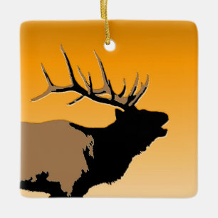Ornamento De Cerâmica Elk Bugling no Sunset - Arte original sobre a vida