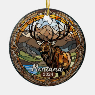 Ornamento De Cerâmica Elk Faux StainGlass Personalizado em Montana