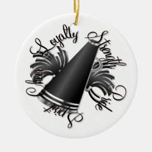Ornamento De Cerâmica Elogio preto e qualidades de prata customizáveis