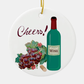 Ornamento De Cerâmica Elogios! Comemore! Garrafa e uvas de vinho