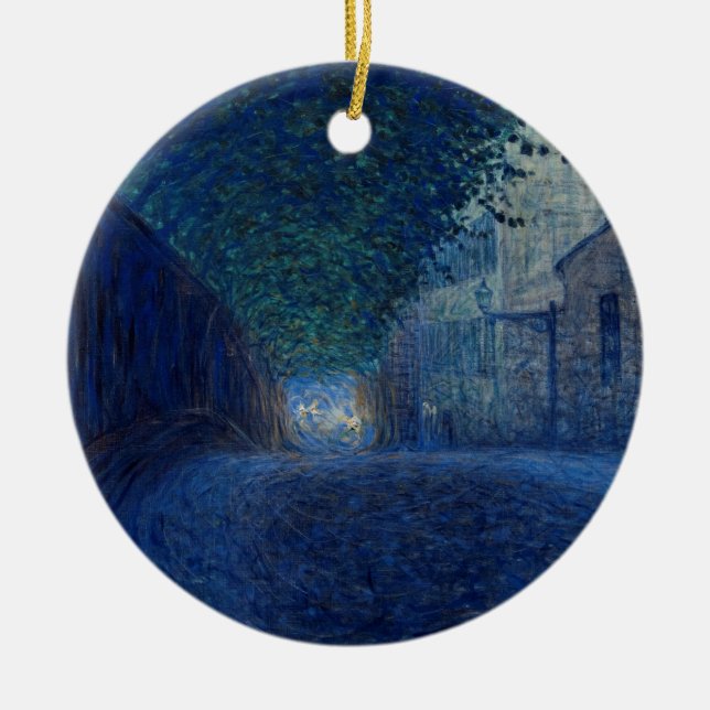 Ornamento De Cerâmica Em Dusk (Paisagem Noturna) (Cena Noturna) (Frente)