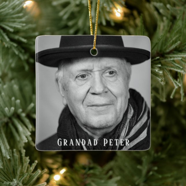 Ornamento De Cerâmica Em Memória Adorável Foto Branca Negra (Árvore)