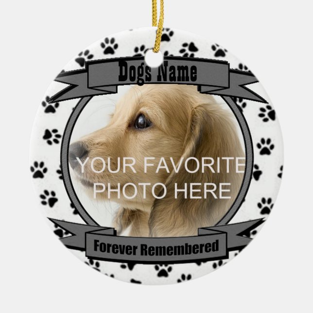 Ornamento De Cerâmica Em memória do seu cão para sempre lembrado (Frente)