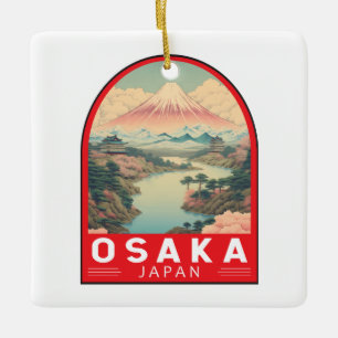 Ornamento De Cerâmica Emblem de Viagem de arte Osaka Japan Mount Fuji