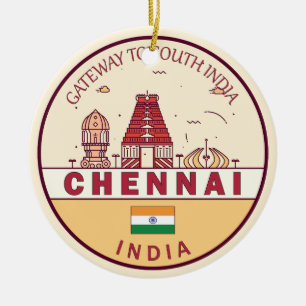 Ornamento De Cerâmica Emblem Skyline Cidade de Chennai Índia