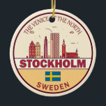 Ornamento De Cerâmica Emblem Skyline Cidade de Estocolmo Suecia<br><div class="desc">Design de arte minimalista de Estocolmo,  colorida,  com monumentos e marcos da cidade em Suecias.</div>