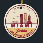 Ornamento De Cerâmica Emblem Skyline Cidade de Miami Florida<br><div class="desc">Design de arte colorida e minimalista de Miami,  com monumentos e marcos da cidade na Flórida.</div>