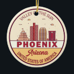 Ornamento De Cerâmica Emblem Skyline da Cidade de Phoenix Arizona<br><div class="desc">Design de arte colorida e minimalista de Phoenix,  com monumentos e marcos da cidade em Arizonas.</div>