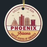Ornamento De Cerâmica Emblem Skyline da Cidade de Phoenix Arizona<br><div class="desc">Design de arte colorida e minimalista de Phoenix,  com monumentos e marcos da cidade em Arizonas.</div>