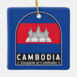 Ornamento De Cerâmica Emblema de bandeira do Camboja: Vintagem em Desvio<br><div class="desc">O Camboja afligiu o emblema com a bandeira e o casaco de armas.</div>