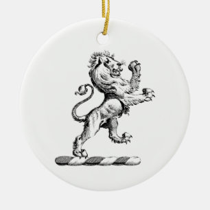 Ornamento De Cerâmica Emblema de Crista com Leão Heráldico em Pé
