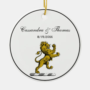 Ornamento De Cerâmica Emblema de Crista com Leão Heráldico em Pé C