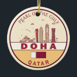 Ornamento De Cerâmica Emblema de Skyline Cidade do Qatar de Doha<br><div class="desc">Design de arte colorida e minimalista de Doha,  com monumentos e marcos da cidade do Catar.</div>