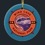 Ornamento De Cerâmica Emblema do Retro Compass do Parque Nacional das Ca<br><div class="desc">Vento Caverna vetor trabalho de arte design. A caverna é reconhecida como o sistema de cavernas mais densas do mundo.</div>