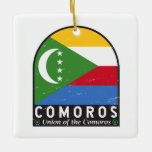 Ornamento De Cerâmica Emblema emblem aflorado nas Comores<br><div class="desc">Comores afligiram o emblema com a bandeira e o casaco de armas.</div>