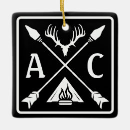 Ornamento De Cerâmica Emblema Rustic Outdoor Initials