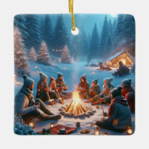 Ornamento De Cerâmica "Embraço de Inverno Bidão: Calor na Neve"