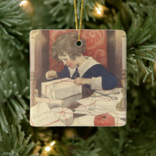 Ornamento De Cerâmica Embrulhando Presentes de Natal, Jessie Willcox Smi