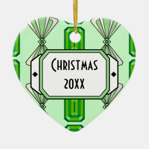 Ornamento De Cerâmica Emerald Deco Stripe