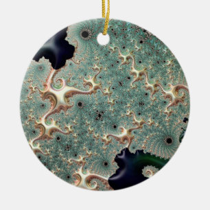 Ornamento De Cerâmica Emerald e Dourado Mandelbrot 