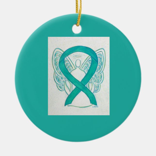 Ornamento De Cerâmica Emerald Green Sensibence Ribbon Angel Art Ornaings (Frente)