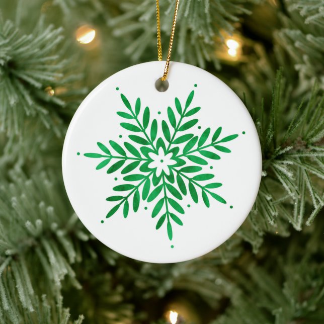 Ornamento De Cerâmica Emerald Watercolor Snowflake (Árvore)
