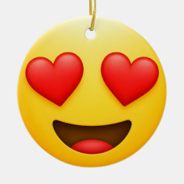 Ornamento De Cerâmica Emoji de amor amarelo