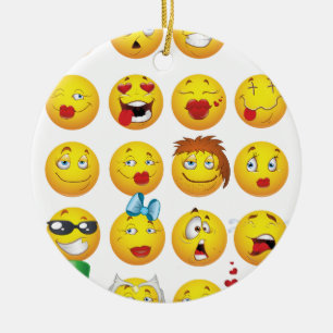 Ornamento De Cerâmica Emoji engraçado enfrenta sorrisos impressionantes
