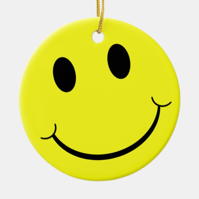 Ornamento De Cerâmica Emoji - Sorriso Amarelo Brilhante (Frente)