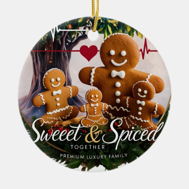 Ornamento De Cerâmica Emotional Luxury Gingerbread Family Heartbeat  (Frente)