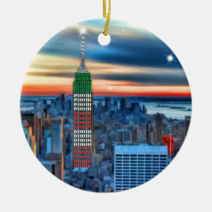 Ornamento De Cerâmica Empire State Building em Luzes de Férias
