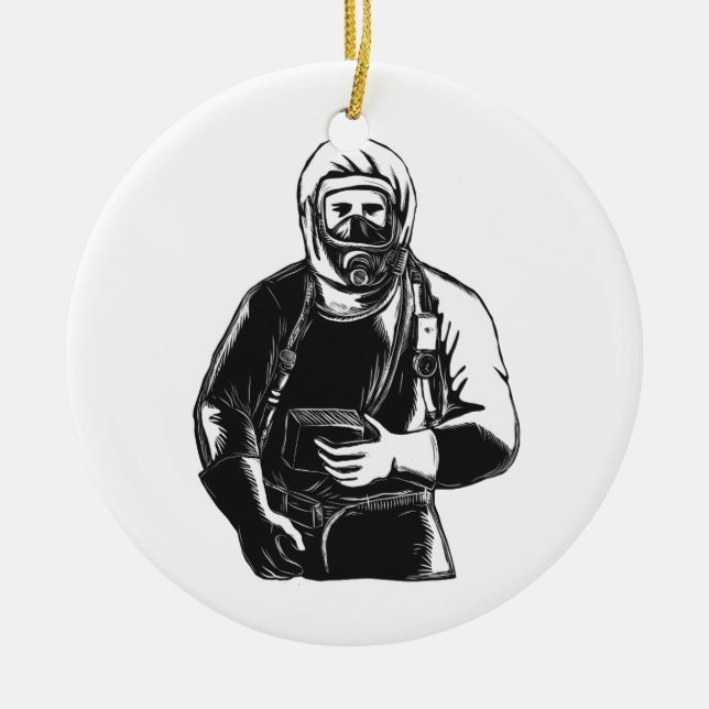 Ornamento De Cerâmica EMT que veste o terno Scratchboard de Hazmat (Frente)
