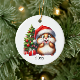 Ornamento De Cerâmica Encaixe o Hamster adicione data e mensagem Natal