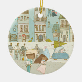 Ornamento De Cerâmica Encantando a paisagem da cidade de inverno