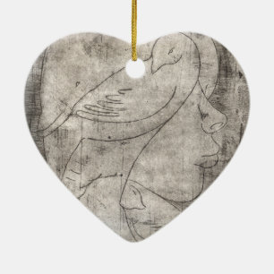 Ornamento De Cerâmica Encantando Impressão Negra e Branca: Menina Entre