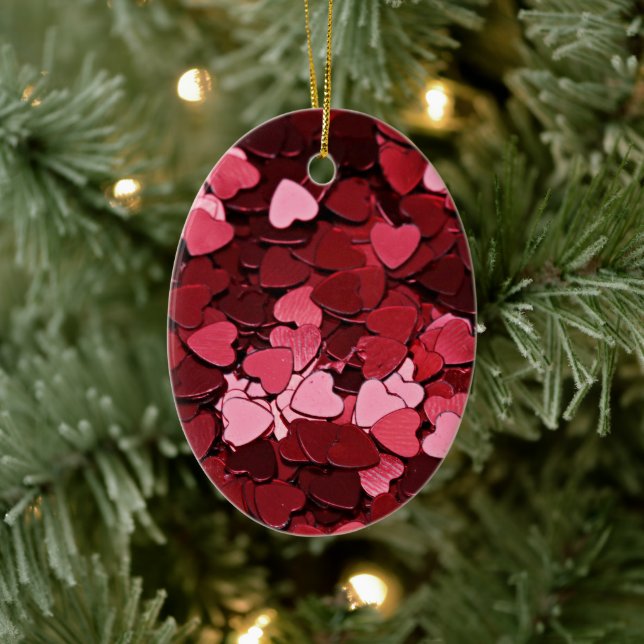 Ornamento De Cerâmica Enchanted Ruby Bliss Heart Confetti Pattern (Árvore)