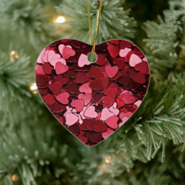 Ornamento De Cerâmica Enchanted Ruby Bliss Heart Confetti Pattern
