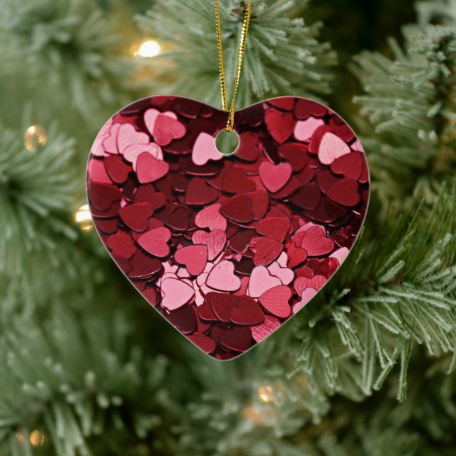 Ornamento De Cerâmica Enchanted Ruby Bliss Heart Confetti Pattern (Árvore)