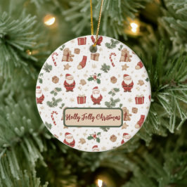 Ornamento De Cerâmica Enchanted Watercolor Holly Jolly Xmas Ornament