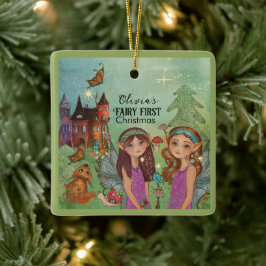 Ornamento De Cerâmica Enchanted Woodland Fairy First Christmas