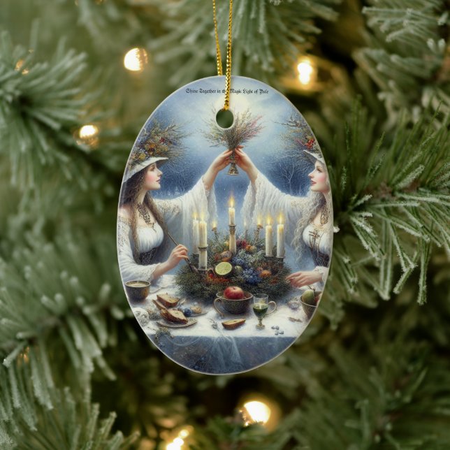 Ornamento De Cerâmica Enchanted Yule Celebration Flat Holiday Card (Árvore)